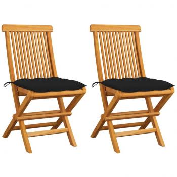 VidaXL Teak Garden Bench Set – 2 Chairs, Black Cushioning