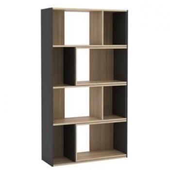 Bibliothèque d'angle modulable – 8 à 12 espaces de rangement – Naturel/Anthracite – DARLENA