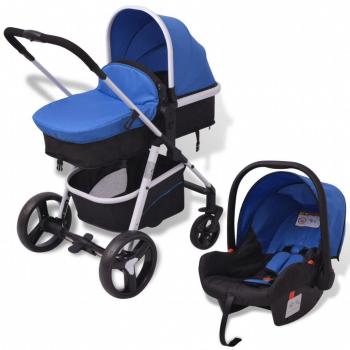 3-in-1 Aluminum Baby Pram, Blue and Black