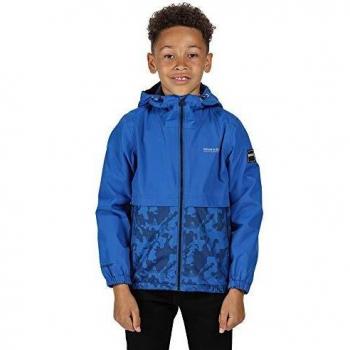 Veste imperméable avec capuche et bandes réfléchissantes pour enfants, Jacket Waterproof Shell Mixte, Taille M, Nautical Blue/Camo, FR : M (Taille Fabricant : 5-6)