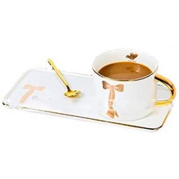 Tasses à café avec soucoupes 3 pièces et cuillère céramique style européen dessin Phnom Penh après-midi Tea Flower Ensemble de thé mariage, Blanc