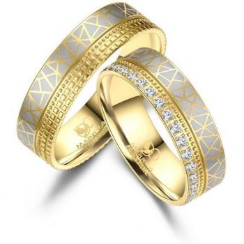 Edelstahl-Partnerring MARRYA – 56 mm, silberfarben, goldbesetzt