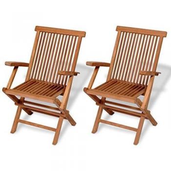 Sedie da Giardino in Legno Massello di Teak Pieghevoli 2 pz