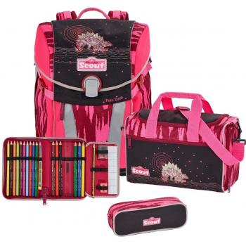 Scout Basic Schulranzenset Sunny 4‑teilig – Pink/Dinosaurier