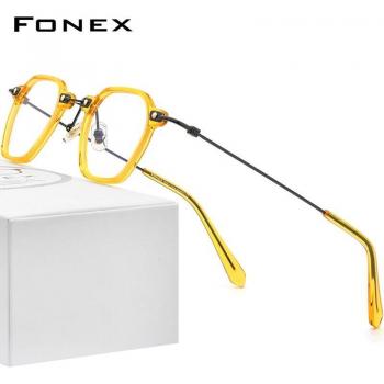 F85681-Gafas de Acetato y Titanio para Lentes Graduadas, Diseño Cuadrado Vintage