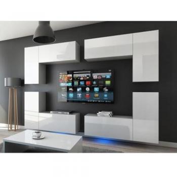 Ensemble de mobilier blanc suspendu CEPTO XX, 260cm, 8 meubles, éclairage LED inclus