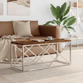 VidaXL Mesa de centro acero inoxidable y madera maciza reciclada Plateado