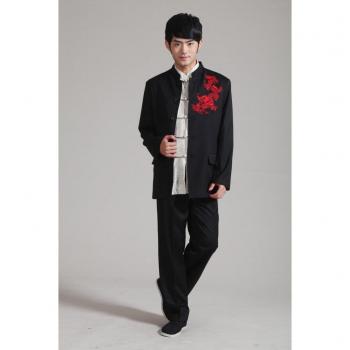Traje de Tai Chi Negro con Chaqueta Mandarín y Pantalones