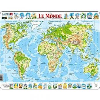 Larsen K4 Carte Physique du Monde Puzzle 80 pièces