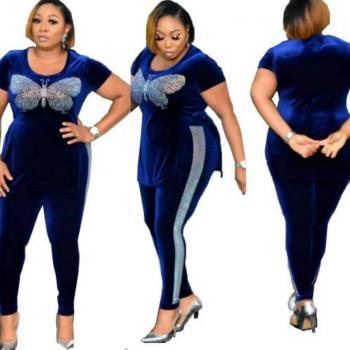 Ladies Plus Size Velvet Dashiki Set