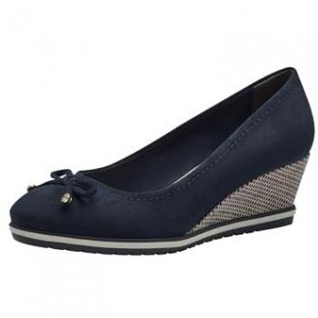 Tamaris Blaue Keilpumps mit Jutebesatz, Schlupfschuh, Gr. 39