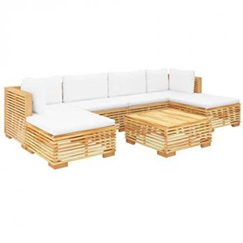 Mobilier de patio 7 pcs avec coussins en bois de teck solide