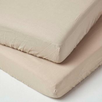 Pair of Natural Fitted Cot Sheets Linen & Cotton Blend