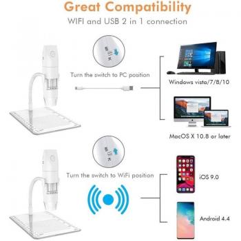 Microscopio WiFi Portatile 50x-1000x con Telecamera HD