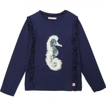 Seepferdchen‑Glitzershirt von Billieblush, Blau, Größe 10 Jahre