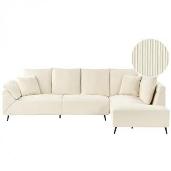 Beliani Lunner Ecksofa in Cord, hellbeige – Hohe schwarze Metallbeine