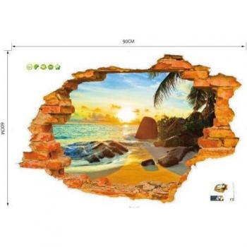 3D Broken Sunset Scenery Seascape Island Wall Art Sticker