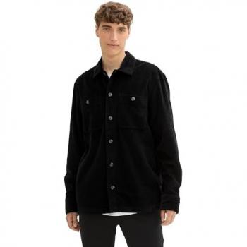 TOM TAILOR DENIM Herren Relaxed Cord Hemd Overshirt, Schwarz, XL