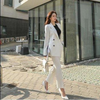 Traje de pantalón de 2 piezas para mujer: blazer cruzado y pantalones elegantes