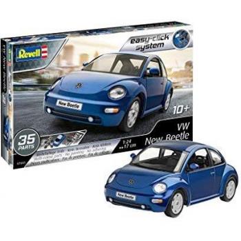 Revell RV07643 VW New Beetle, Automodellbausatz 1:24, 17 cm Modellbausatz für Einsteiger mit dem Easy-Click-System, farbige Bauteile, Blau