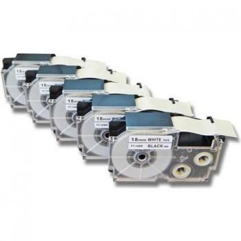 Rubans compatibles vhbw pour imprimante Casio KL-HD1/KL-P1000 18mm Noir sur Blanc