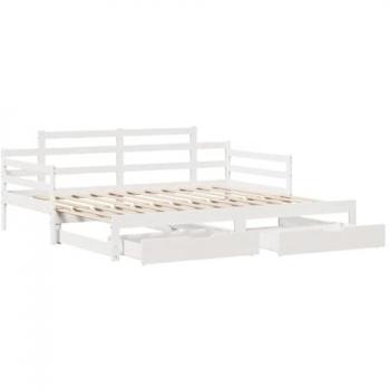 VidaXL Daybed with Trundle and Drawers without Mattress, White, 90x190 cm, Single, Pine Wood
