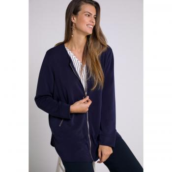 Felpa con zip blu, dettagli oro, scollo girocollo, donna, taglia 52/54, fibre sintetiche