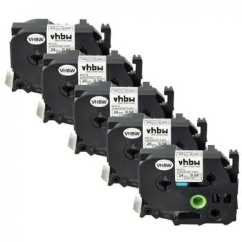 Vhbw 5x Brother P-Touch Label Tape 24mm Black on White
