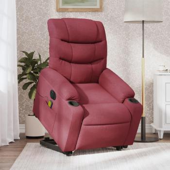 Sillón de masaje eléctrico reclinable elevable tela rojo tinto vidaXL