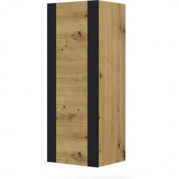 Vitrine MONDI en chêne artisanal, 125 cm de hauteur, design suspendu, couleur beige/noir