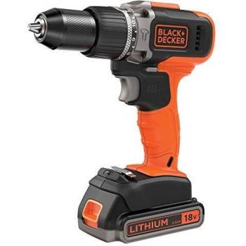 Black+Decker Akku-Schlagbohrmaschine 18V mit 2x Li-Ion Batterien (2,0 Ah und 4,0 Ah) im Koffer
