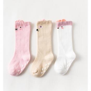 Cute Cartoon Animal Knee High Socks for Babies, 3 Pairs, Non-Slip