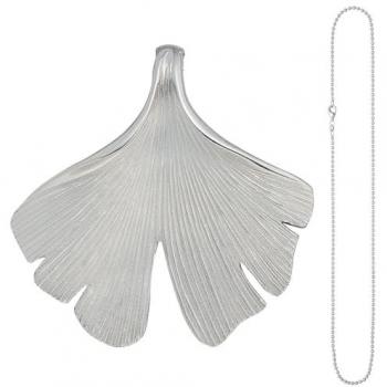 925‑Sterling‑Silber-Ginkgo-Anhänger, matt, 50 cm lange Kette
