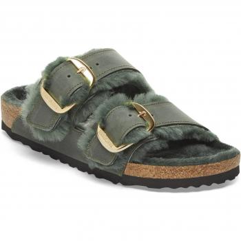 Birkenstock Arizona Shearling Mules – Female, Green, Oiled Leather, 6 US