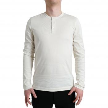 Dolce & Gabbana White Cotton Henley Pullover Sweater for Men