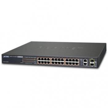 Planet Web Smart Fast Ethernet PoE Switch con 24 Porte RJ45 e 2 Porte SFP Mezza Potenza Montabile su Rack 420W