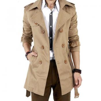 MISSKY Men's Double-Breasted Long Trench Coat with Lapel Collar