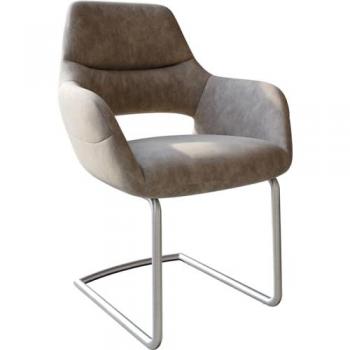 Yago-Flex Armlehnenstuhl Taupe Vintage Freischwinger Edelstahl