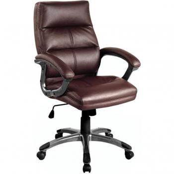 Nautilus Designs Greenwich High Back Leather Effect Executive Office Chair with Contoured Design Backrest and Fixed Arms Cherry Brown