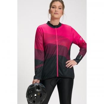 Maglia da ciclismo tricot donna righe collo alto maniche lunghe alta visibilità nero 48/50 poliestere Ulla Popken
