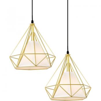Retro Gold Pendant Lamp Set – 25cm Iron Cage Design for Kitchen & Dining (E27)
