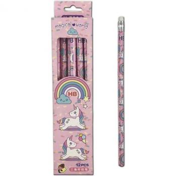Colorful Unicorn Writing Set – 12 Automatic Pencils & Erasers