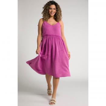 Abito midi in cotone rosa con tintura a freddo e scollo a V, taglia 48/50, Ulla Popken