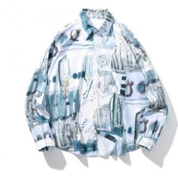 GONTHWID Egyptian Painting Long Sleeve Hip Hop Shirt for Men