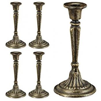 Vintage Look Cast Iron Candlestick Set of 5, Long Holder, Black-Gold, 19 x 9 cm