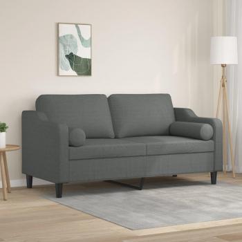 VidaXL Dark Grey 2-Seater Couch with Throw Pillows 140 cm Fabric