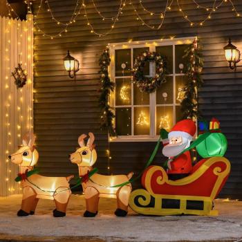 Christmas Inflatable Santa Claus on Sleigh with LED Lights, 3.5ft/1.1m Outdoor Decoration, Red and Yellow