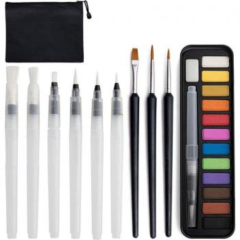 Set de peinture aquarelle 25 pièces, 12 couleurs, pinceaux en nylon, sac inclus