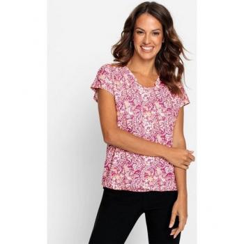 T-shirt viscose Helline avec motif floral bruyère-papaye, taille 38