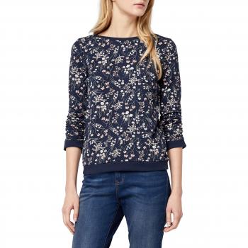 TOM TAILOR Denim Damen Sweatshirt Flower Sweat mit Raffung, Blau